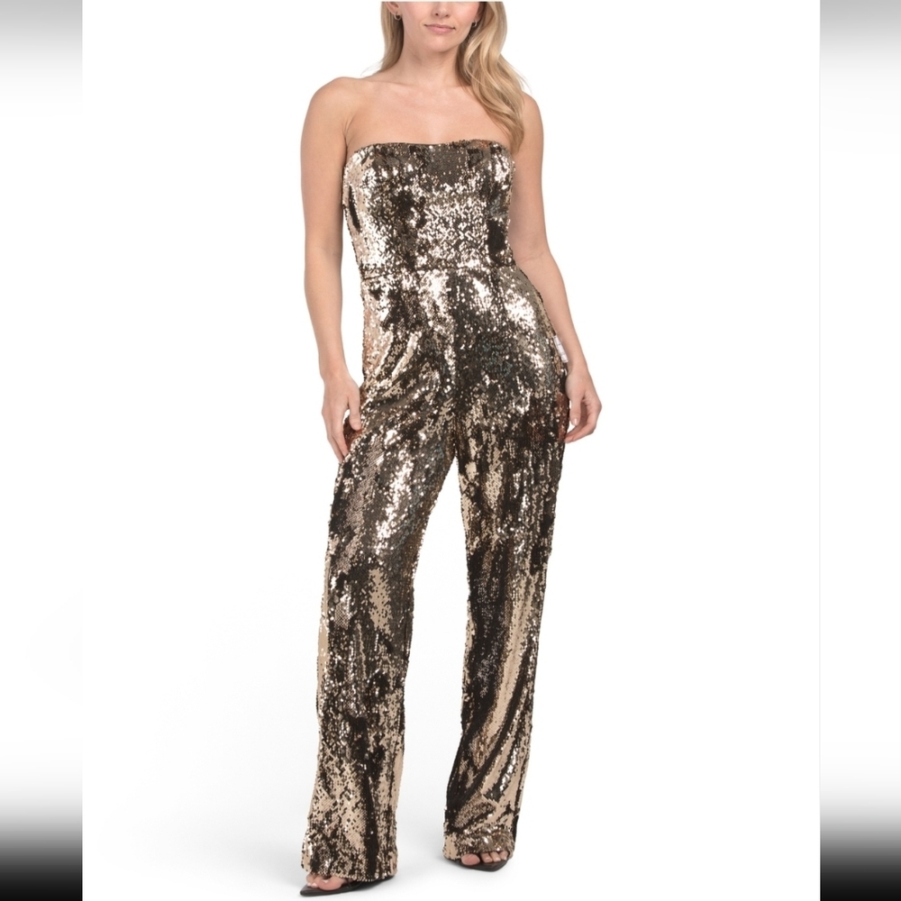 Andy Sequin Strapless Jumpsuit Dress the Population Sz S